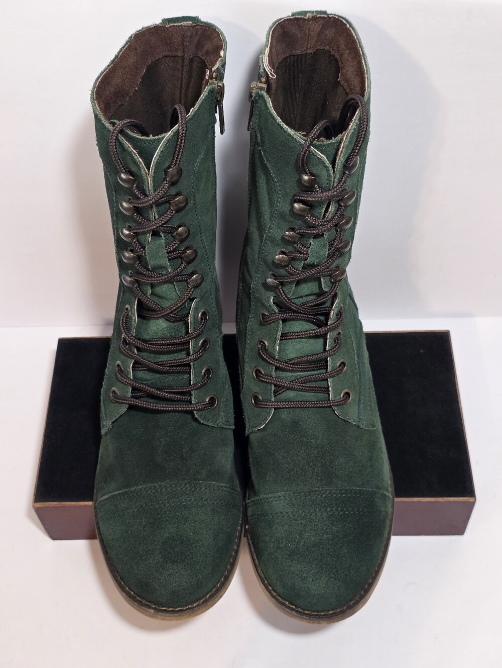 Skechers Womens 9 Green Suede Lace Up Side Zip Tall Combat Boots Cap Toe 48360 - Picture 8 of 15